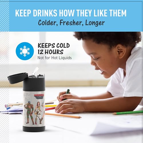 THERMOS FUNTAINER Water Bottle with Straw - 12 Ounce - Kids Stainless Steel Vacuum Insulated Water Bottle with Lid, Masters of the Universe - color: Masters of the Universe, size: 12 Ounces