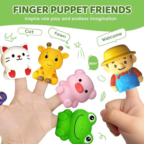 Toddler Learning Toys for 2 3 Year Old, Counting Matching & Sorting Montessori Train Set with 9 Farm Animals Finger Puppets, Birthday Gift for Baby Boys Girls