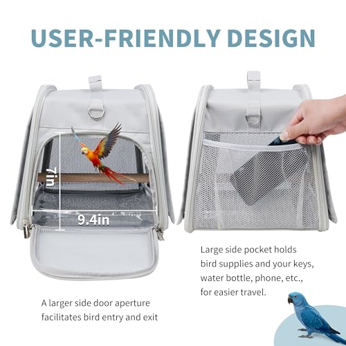 Small Bird Carrier Bag, Portable Travel Parrot Parakeet Carrier Cage with Perch and Easy Clean Tray, Lightweight Bird Backpack for Vet Visit Shopping and Outdoor Adventure - size: 12.0"L x 12.0"W x 11.0"H