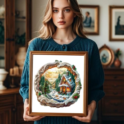 Wooden Puzzles Adults, 3D Christmas House Wooden Puzzles 200 Pieces, Unique Animal Shaped Wood Challenging Jigsaw Puzzles Gifts for Adults, 11.4x11.1in - color: 3d Christmas House, size: Medium