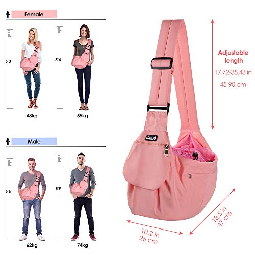 Lukovee Pet Sling, Small Pet Carrier, Hard Bottom Support & Safety Hook | Adjustable Drawstring Opening, Comfortable Padded Shoulder Strap, Zipper Pocket, Dog Slings Purse for Small Dog Cat (Pink) - color: A-Pink