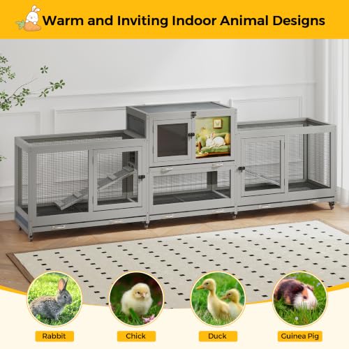 COZIWOW 94.5in Rabbit Hutch, 2-Tier Indoor Bunny Cage with Wheels & Tray | Spacious For Multiple Rabbits. Includes Pull Out Tray & Air Vent For Easy Cleaning. Rolling Wheels For Mobility. - size: 94.5"L x 16.9"W x 32.6"H