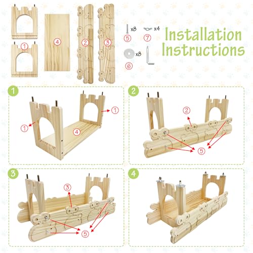 Hamiledyi Chinchilla Wooden Suspension Bridge Hanging Bridge Platform Squirrel Drawbridge Tunnel Toys for Guinea Pig Hamster Habitat Decoration and Toys Chinchilla Cage Accessories(Style C)