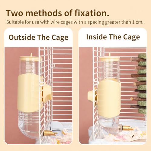 Sugar Glider Water Bottle, Hamster Drinker with No-Drip Brass Nozzle Bird Water Dispenser Small Animal Cage Accessories Suitable for Rats, Gerbils, Syrian Hamsters, Squirrels (Yellow300)