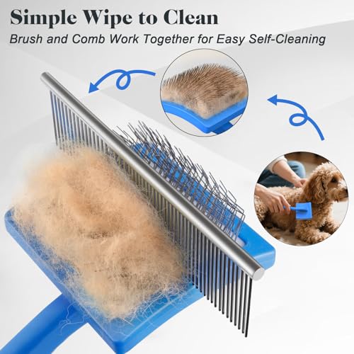 2PCS Slicker Brush for Dogs & Pet Comb,Professional Dog Grooming Brush (Goldendoodles,Poodles,Labradoodles) with Extra Long Pins to Effectively Remove Tangles, Knots and Mats (Blue, Large) - color: Blue, size: Large
