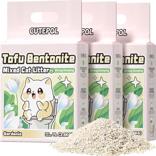 Clumping Cat Litter Tofu Mixed,Flushable Dust-Free 16.5 lb (3-Pack) | 4-in-1 Bentonite Tofu Cat Litter Odor Control Water Absorbent Multi-Cat Jasmine Scent - size: 5.5lb x 3bags, style: Mixed-Jasmine