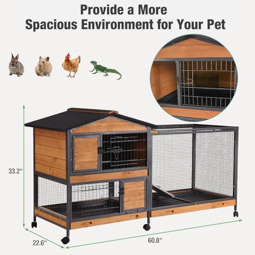 Indoor Rabbit Hutch with Metal Frame & Pull-Out Tray - Spacious Cage with Exercise Run Area for Rabbits (Orange, L) - color: Orange