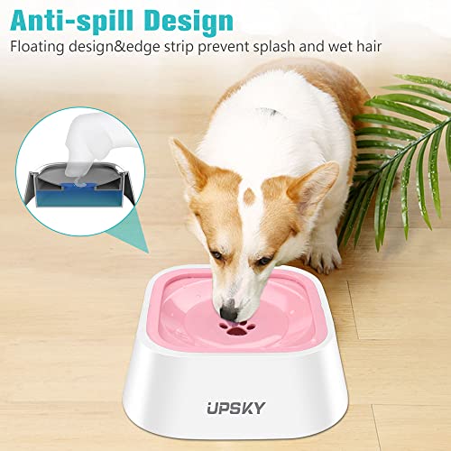 UPSKY 35oz No-Spill Pet Water Bowl, Slow Water Feeder for Dogs and Cats | Splash-Proof Bowls, Slow Drinking Pet Dish, Easy-Clean Dishwasher Safe, Portable For Travel - color: Pink