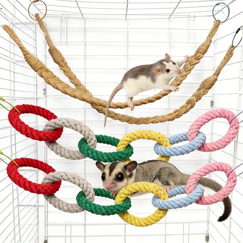 Sugar Glider Climbing Rope Toys Rat Cage Hanging Toys Small Animal Climbing Rings Cage Accessories for Flying Squirrel Sugar Glider Hamster Parrots - size: 4 Pcs