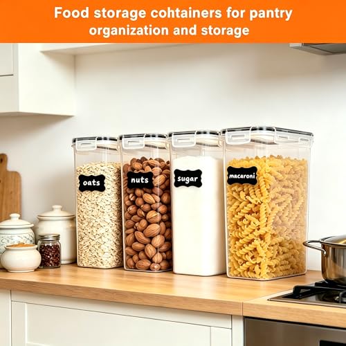 4pk 2.8L Airtight Containers, Clear Stackable Dry Food Storage | 4pk 2.8L airtight canisters with sealed lids block moisture. Sturdy plastic, stackable for kitchen pantry dry food - size: 4 pcs(2.8L)