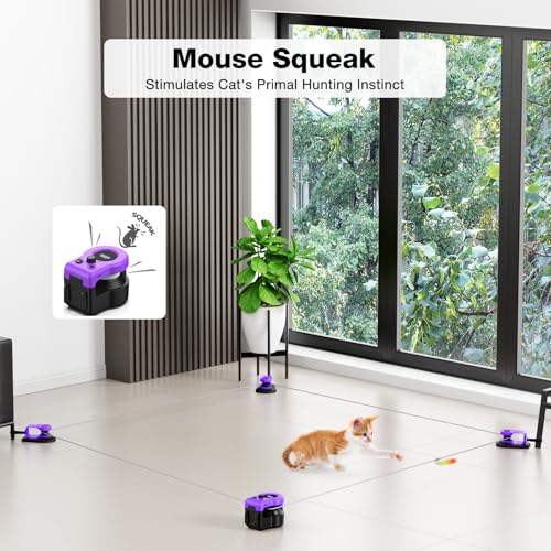 Interactive Cat Toys for Indoor Cats, Cat Treadmill Auto/Remote Control DIY Cat Mouse Hunting Toys, Keep Bored Kitten Dog Entertained to Chase, Feather Toy to Exercise Wheel-Purple - color: Purple