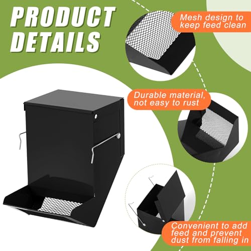 2 Pcs Rabbit Feeder for Cages Small Animal Food Pellet Dispenser with Lid Metal Chicken Grit Oyster Shell Squirrel Feeders Outside(4.7 Inches,Mesh Bottom,Black) - color: Black, size: 4.7 Inches, style: Mesh Bottom