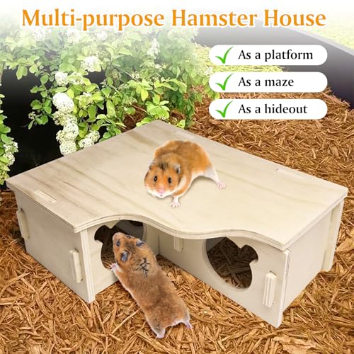 Hamiledyi Natural Wooden Hamster Maze - Multi-Chamber Detachable Small Animal Habitat with Exploring Tunnels, Enrichment Activity Toys for Dwarf Hamsters, Gerbils, Mice, Rats, Lemmings(Style B