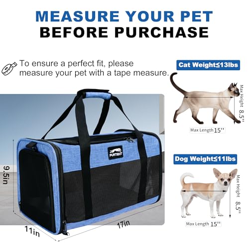 Pet Carrier Airline Approved, Soft Sided Cat Carrier for Small Pets up to 13 lbs, TSA Approved Dog Travel Bag, Portable Soft Sided Pet Carrier for Kittens and Puppies (Blue, Folding Bowl) - color: BLUE