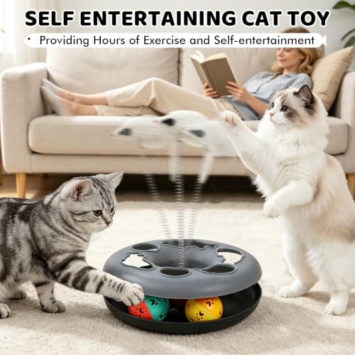 Cat Tunnels for Indoor Cats, 6-in-1 Collapsible Crinkle Play Tunnel | Interactive Roller Track Ball, Cat Enrichment Toy for Kittens Rabbits, Exercise Hide & Seek Tube for Indoor Outdoor Play