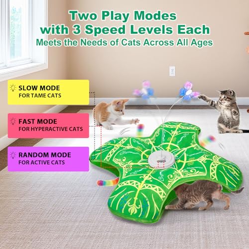Interactive Cat Toys for Indoor Cats,Automatic Kitten Tunnel Toys | Rechargeable Touch Activated, Hide and Seek Design, Colorful Fluffy Tail & Butterfly, Cat Enrichment Toy for Bored Cats - color: Green Cover Cloth Toy