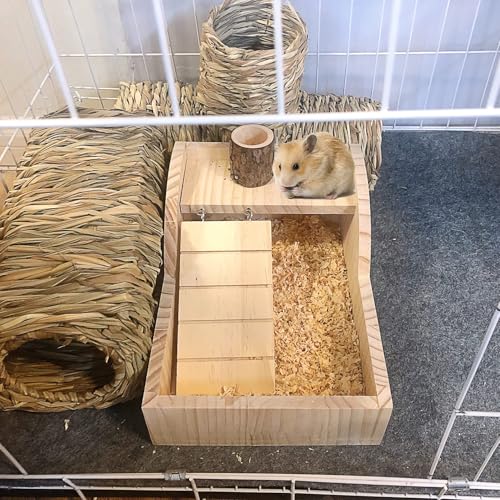 Hamster Sand Bath Container Gerbil Sand Digging Box Small Animal Shower Bathtub with Climbing Ladder Cage Accessories for Mice Rat Syrian Dwarf Hamster