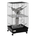 PawHut 42" Ferret Cage, Small Animal Habitat Metal Pet Cage with Wheels Brakes, Hammocks, Hanging Tunnels, and 3 Doors, Black | Metal Pet Cage, Hammocks, Hanging Tunnels