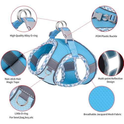Small Dog Harness - Breathable Double-Layer Jacquard No-Choke Vest, Durable Anti-Tear Fabric with Reflective Trim - Perfect for Running, Parties, Daily Walks (Blue, XS) - color: Blue, size: XS(Chest: 11.5 - 13.5")