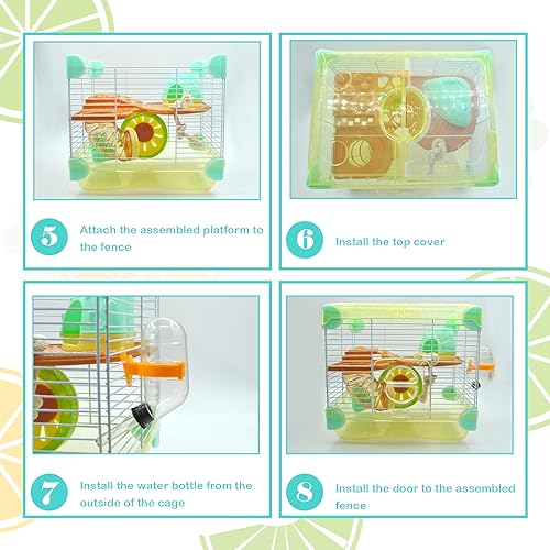 2 Layers Hamster Cage with Tubes Mouse Cage with Accessories Water Bottle Food Dish Transparent Hamster Habitat with Exercise Wheel for Hamster Guinea Pig Gerbil (10.9" x 8.1" x 9.8" Yellow) - color: 【Yellow】