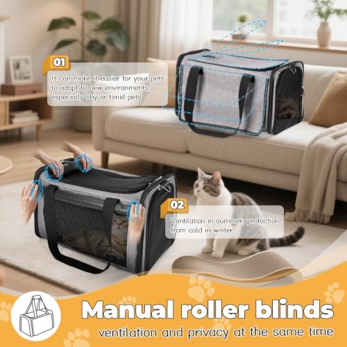 YUDODO 25lbs Cat Carrier Lightproof Soft Sided Pet Carrier for Large Cat | Airline Approved, Lightproof Breathable Design, Side Pockets, Durable Mesh, Foldable and Portable, Grey - color: Grey