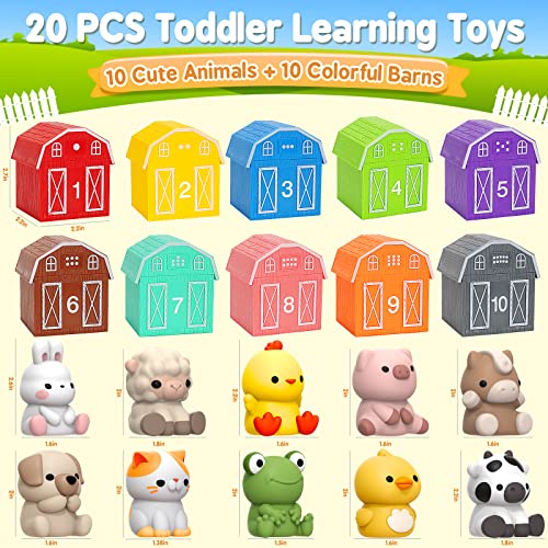 Learning Toys for 1,2,3 Year Old Toddlers, 20Pcs Farm Animals Toys Montessori Counting, Matching & Sorting Fine Motor Games, Christmas Birthday Easter Gift for Baby Boys Girls Age 12-18 Months - style: FARM