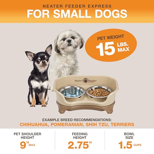 Neater Feeder Express Mess Proof Dog Bowls Elevated for Small Breeds under 15 Lb, Made in USA, No Spill Raised Dog Food Bowl Stand, Stainless Steel Food and Water Bowl Set, Feeding Station, Cappuccino - color: Cappuccino, size: Small w/ Standard Bowls