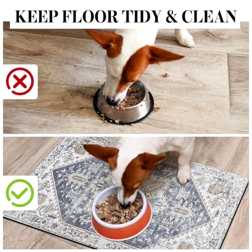 Dog Food Mats for Floors Absorbent, Pet Cat Food Mat - Non Slip Dog Bowl Mats for Food and Water, Eco-Friendly Boho Dog Placemats Feeding Mat Pet Supplies - color: Grey Blue, size: S(12"×20")