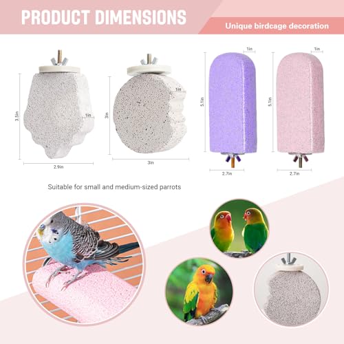4PCS Bird Beak Grinding Stone,Bird Parrot Cage Perch Stand Platform Foot Claws Trimmer Chewing Toys,Washable Cage Furniture for Small Medium Bird,Budgies, Parakeets, Cockatiels, Conures(Pumice)