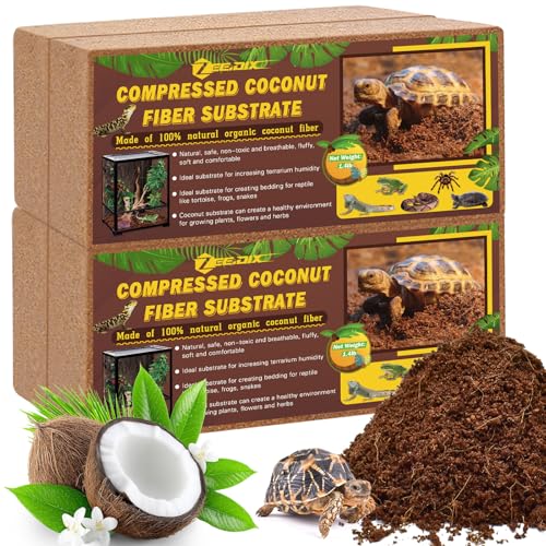 ZeeDix 4 Pack Coconut Fiber Substrate, Premium Coco Coir Reptile Substrate | 100% Coconut Husk Terrarium Bedding for Reptiles, Tortoise, Bearded Dragon, Gecko, Snake, Hermit Crabs, Frogs, Tarantula - color: 4pcs