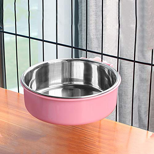 Crate Dog Bowl,Removable Stainless Steel Water Food Feeder Bowls Crate Coop Cup,Pet Cage Bowls with Bolt Holder for Cat, Puppy, Birds, Rats, Rabbits Small Animals ((Green+Pink) Round, Large) - color: (Green+Pink) Round, size: Large