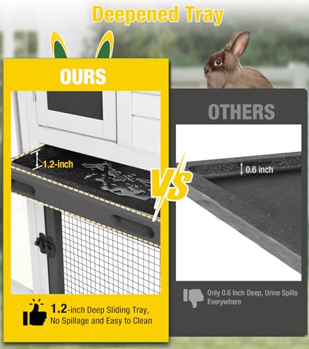 Aivituvin Two-Tier Rabbit Hutch Outdoor Bunny Cage Indoor with Weatherproof Roof Rabbit Cage with Chew-Proof Ramp and Pull-Out Tray for for Small Animals Black and White