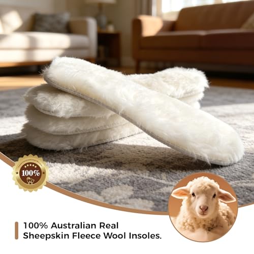 Bacophy 2 Pairs Genuine Thick Sheepskin Fleece Insoles for Women, Premium Warm Fluffy Wool Replacement Cozy Breathable Inner Soles for Shoes Boots Slippers Women Size 6 - size: 6 M US WOMEN