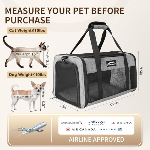Pet Carrier Airline Approved, Soft Sided Cat Carrier for Small Pets up to 13 lbs, TSA Approved Dog Travel Bag, Portable Soft Sided Pet Carrier for Kittens and Puppies (Gray, Travel Litter Box) - color: Gray