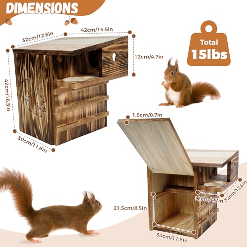 tonchean 16.5" Wooden Squirrel House Nesting Box with Predator Guard Porch | Outdoor Shelter Fits Gray Squirrels,Chipmunks For Backyard Wildlife,Quick Mounting On Trees, Posts, Fences, Or Exterior Walls