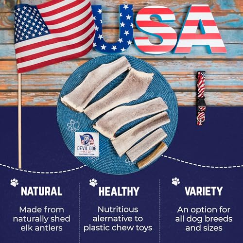 Devil Dog Pet Co Split Elk Antlers for Dogs, Small 2 Pack, Long Lasting | Naturally shed Grade A elk antler split for marrow access, single ingredient, 7/10 hardness, 4 in+, up to 20 lb - style: split - Small - 2 Pack