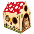 Cinrobiye Cardboard Cat House with Scratcher, Indoor Cat Condo Cat Cave Hideout with Scratch Pad, Cardboard Cat Playhouse Bed for Cats, Kittens, Rabbits & Small Pets (Mushroom) - color: Mushroom