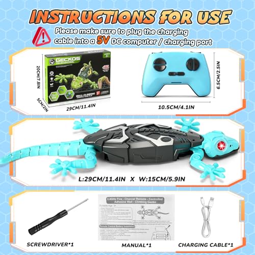 KETIEE RC Wall Crawler Gecko: Wall Climbing Gecko Toy for Kids, Remote Control Climbing Lizard with Led Glowing Eyes, Rechargeable Floor Ceiling Crawling Robot Prank Toy, Gift for Boy Girl 3+Years Old