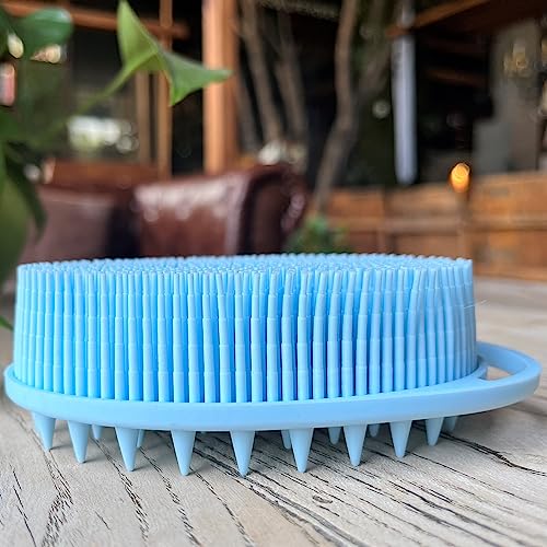 Premium Sensory Brush for Kids or Autism,Soft Silicone Body Scrubber,2 in 1 Sensory Room Occupational Therapy Brushes,Silicone Loofah,Pet Shower Brush Bath Brush Shampoo Brush(hangable-Spikes-Blue) - color: Hangable-spikes-blue