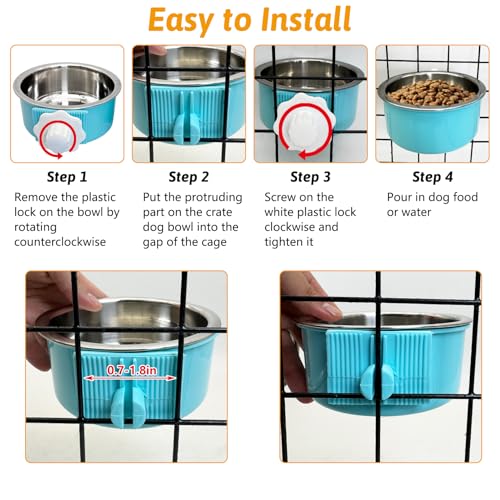 Hamiledyi Crate Dog Bowl Cat - Removable Stainless Steel Hanging No Spill Pet Bowl for Kennels Durable Detachable Design Fits Small Medium Dog Cages (2 Pcs, Blue - color: Blue