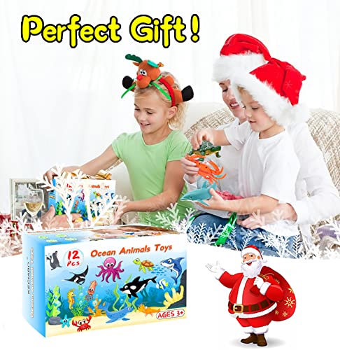 KECIABO Ocean Sea Animal Figures, 12 Pack Realistic Soft Plastic Bath Toys for Toddlers, Kids, Boys, and Girls