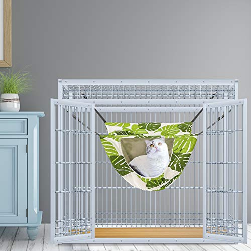 Cat Cage Hammock,Hanging Soft Pet Bed for Kitten Ferret Puppy Rabbit or Small Pet,Double Layer Hanging Bed for Pets,2 Level Indoor Bag for Spring/Summer/Winter (Green & White)