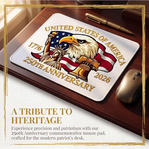250 Anniversary Mouse Pad,Eagle and USA Flag Design - color: White