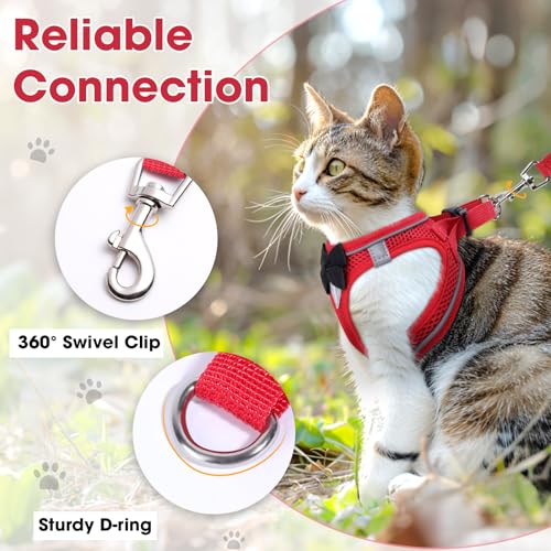 Cat Vest Harness and Leash Set, Escape Proof Kitten Harness Red XS | Safe Reflective Strips, Adjustable Easy Wear Kitty Harness, Sturdy Clip Buckle, Breathable Mesh , for Kitty Puppy Bunny Walks - color: Red, size: XS