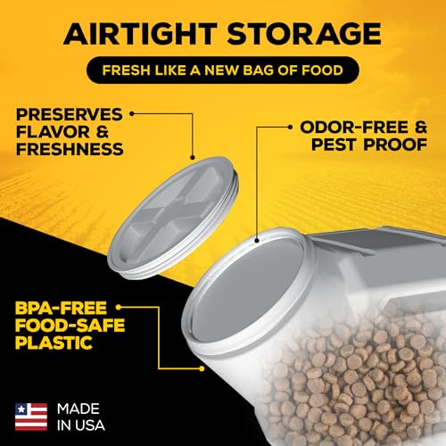 Gamma2 Vittles Vault Pet Food Storage Containers - Sealed Dog and Cat Food Storage Container, Fits up to 25lbs, Made in the USA - [12"L x 13.75"H] | Made in USA, 12 inch long by 13.75 inch tall, airtight lid keeps kibble fresh and pests out, a durable pan