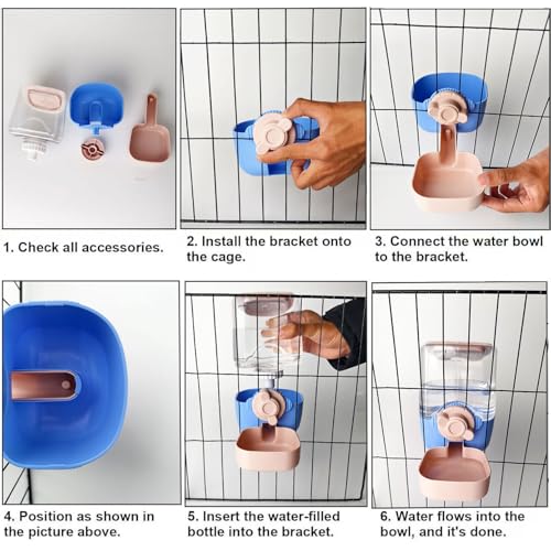 35oz Rabbit Water Bottle, Pet Hanging Automatic Water Dispenser for Small Animal Ferret Guinea Pig Chinchilla Dog Cat (Cage Grid Spacing 1.2''-2.1'') (Blue-Pink) - color: Blue-Pink