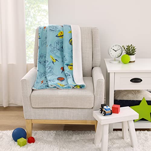 Disney Toy Story Aqua, Lime and Orange Buzz Lightyear Super Soft Sherpa Baby Blanket - color: Toy Story Aqua