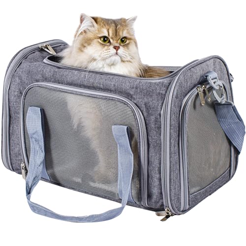Soft-Sided Cat/Dog Carrier, Car Travel Pet Carrier Up to 16LB with Backpack Straps & Removable Washable Pad, Collapsible Mesh Puppy Carry Bag for Small Animals, Gray - color: Grey