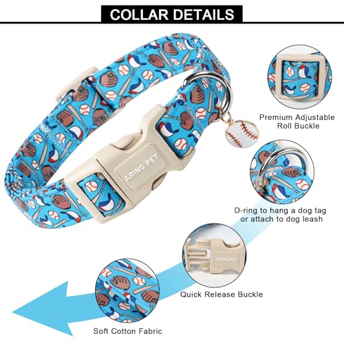 ARING PET Baseball Dog Collar, Cute Summer Blue Pet Collars with Quick Release Buckle for Puppy Small Medium Large Boy Girl Dogs-XS - color: Blue Baseball, size: X-Small