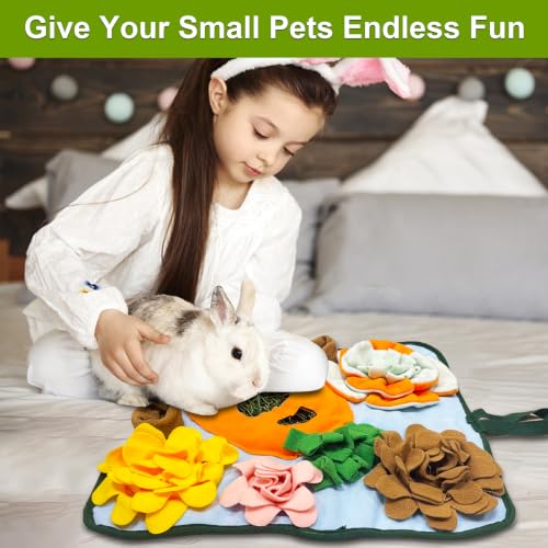 Rabbit Foraging Mat Hay Feeder Toys, Interactive Pet Snuffle Mat Soft Feeding Pad for Bunnies, Washable Bunny Hay Feeder Treat Dispenser Foraging Toys for Rabbits (Size M: 50 * 50cm)